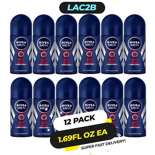12 Pack Nivea Roll On Dry Impact Deodorant - 48hr Protection, Dry Skin Feeling All Day, Non-Irritating & Lightly Fragranced 50Ml / 1.69Fl Oz