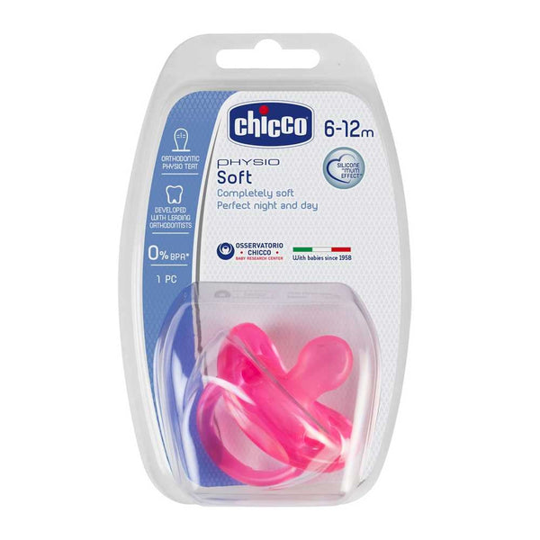 Chicco Physiosoft 6-12M Pink Pacifier | Ergonomic Design, BPA-Free & Hypoallergenic Material