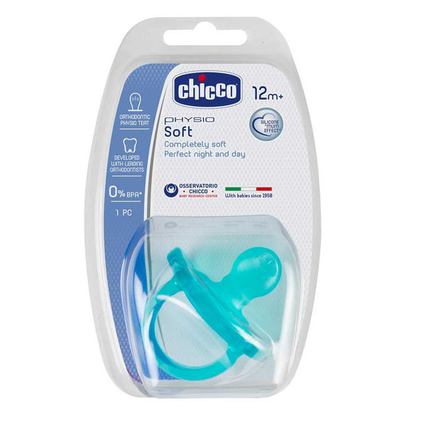 Chicco Physiosoft Pacifier +12M Light Blue: BPA Free, Orthodontic Nipple & Soft Silicone Construction