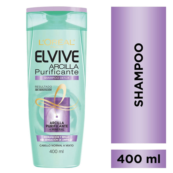 Elvive L'Oreal Paris Purifying Clay Shampoo - 400ml/13.52fl oz - Soft, Light Finish, Suitable for All Hair Types