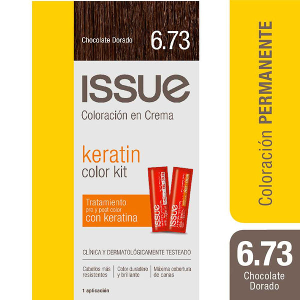 Issue Permanent 6.73 Golden Chocolate Ammonia-Free Permanent Hair Color Kit with Keratin for Strengthening and Repair