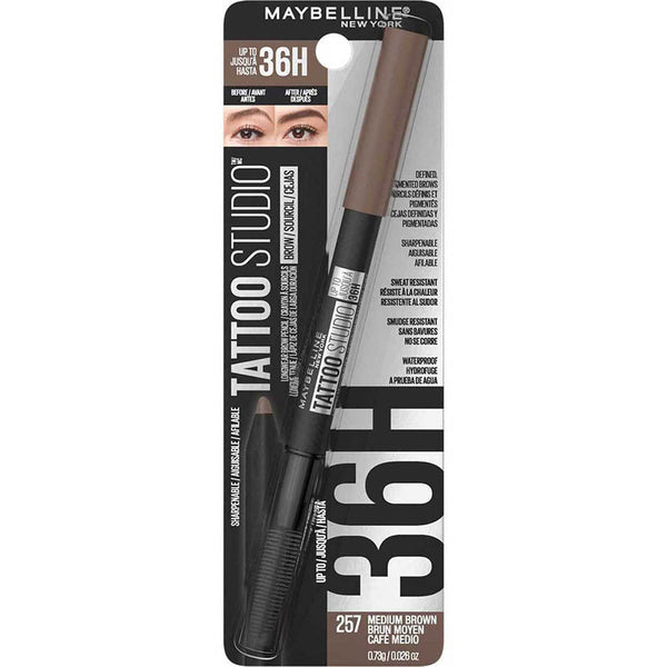 Maybelline Mymb Tattoo Studio 36H Eyebrow Pigment Pen No. 257 Medium Brown - Waterproof, Sweatproof, Transfer-Proof Formula for Smudge-Proof, Fade-Proof Natural Looking Brows