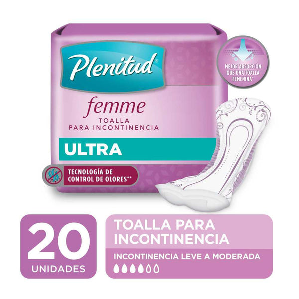 Plenitud Femme Hygienic Towels Ultra Wingless 20 Units with Breathable Fabric, Hypoallergenic & Anti-Leakage, Up to 235g Absorption Capacity