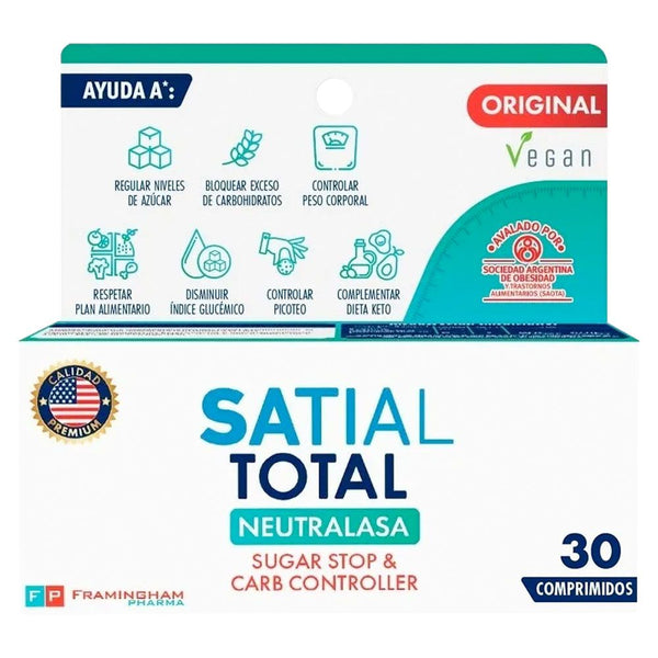 Satial Total Sugar Stop & Carb Controller With Neutralasa (30 Capsules): Natural Sugar and Carb Control Supplement