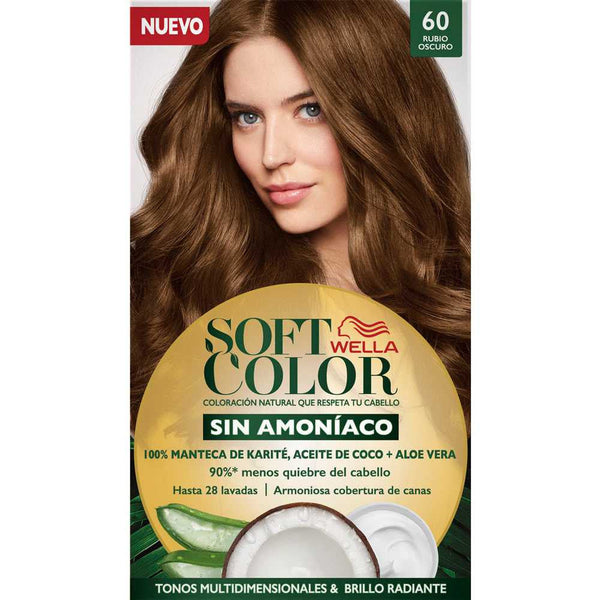 Wella Soft Hair Coloring Kit Ammonia Free 60 Dark Blonde (1 Kit) - Natural Ingredients for Gentle Care, Up to 2x Brighter Color & Long Lasting Results